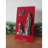 Cadre religieux vintage velours rouge & étain