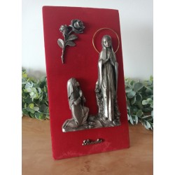 Cadre religieux vintage velours rouge & étain