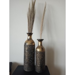 Duo de vase décoratifs métal noir et or