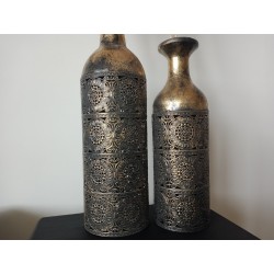 Duo de vase décoratifs métal noir et or
