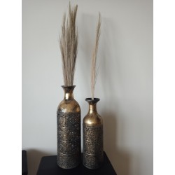 Duo de vase décoratifs métal noir et or