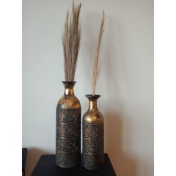 Duo de vase décoratifs métal noir et or