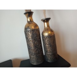 Duo de vase décoratifs métal noir et or