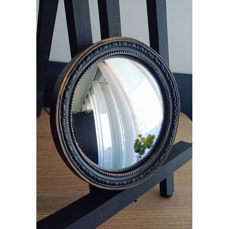 Miroir de sorcière style antique noir et or ø13