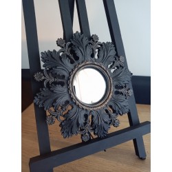 Miroir de sorcière fleur baroque noir et or ø19,5