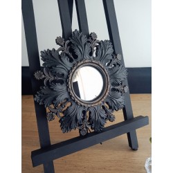 Miroir de sorcière fleur baroque noir et or ø19,5