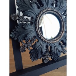 Miroir de sorcière fleur baroque noir et or ø19,5