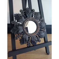 Miroir de sorcière fleur baroque noir et or ø19,5