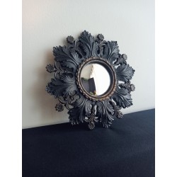 Miroir de sorcière fleur baroque noir et or ø19,5