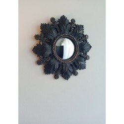 Miroir de sorcière fleur baroque noir et or ø19,5