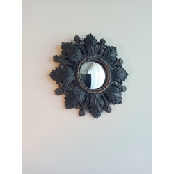 Miroir de sorcière fleur baroque noir et or ø19,5