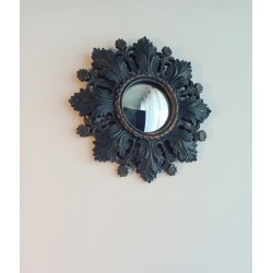 Miroir de sorcière fleur baroque noir et or ø19,5