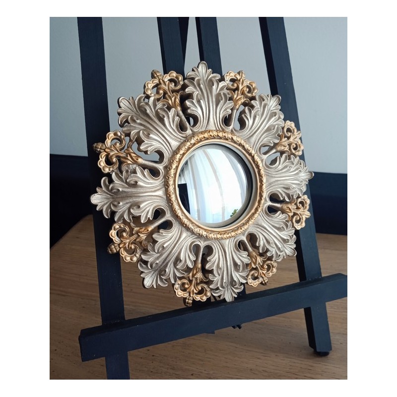 Miroir de sorcière fleur baroque or pâle et or ø20