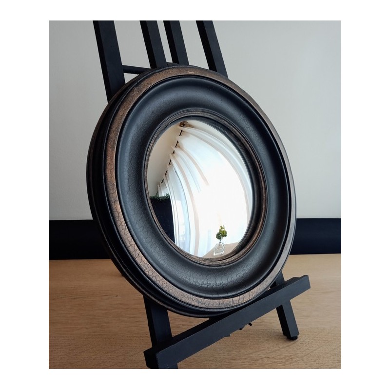 Miroir de sorcière bord large noir patine or ø28 (Taille L)