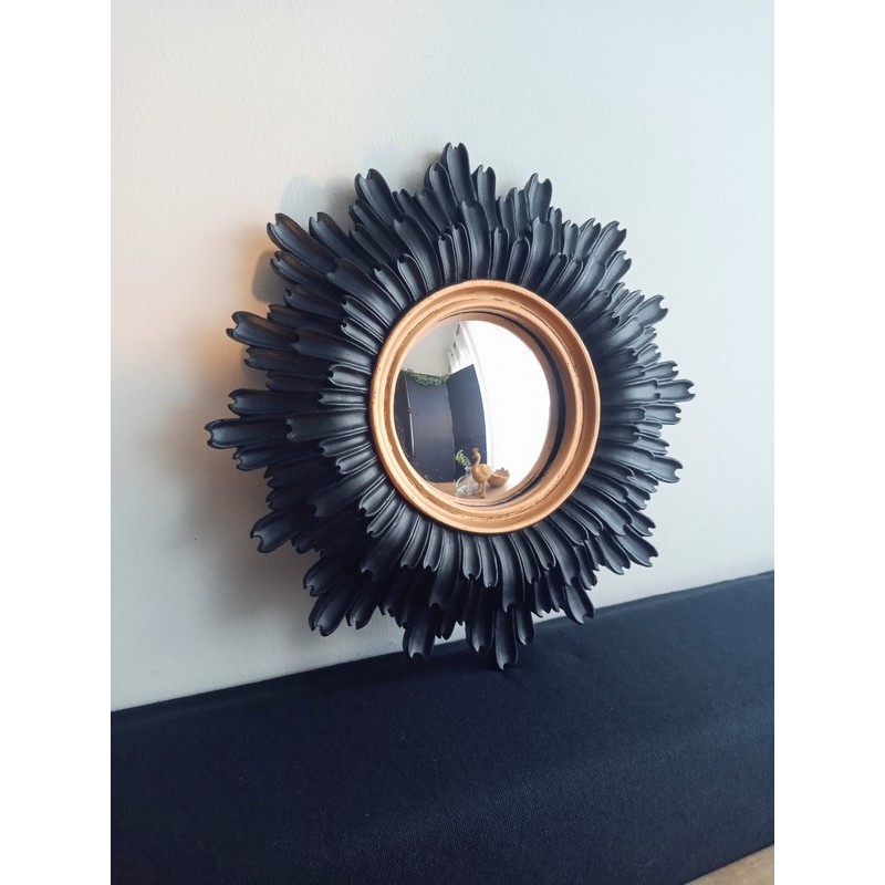 Miroir de sorcière fleur noir liseré or ø24 (Taille S)