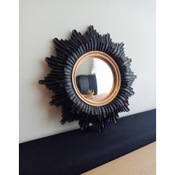 Miroir de sorcière fleur noir liseré or ø30 (Taille L)