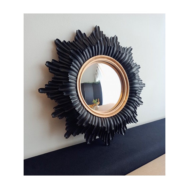 Miroir de sorcière fleur noir liseré or ø30 (Taille L)