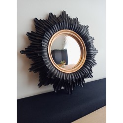 Miroir de sorcière fleur noir liseré or ø30 (Taille L)