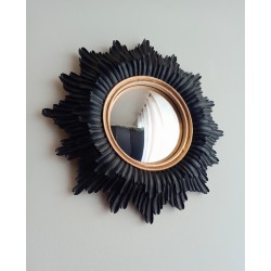 Miroir de sorcière fleur noir liseré or ø30 (Taille L)