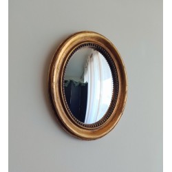 Miroir de sorcière ovale bord perlé or antique (Taille S)