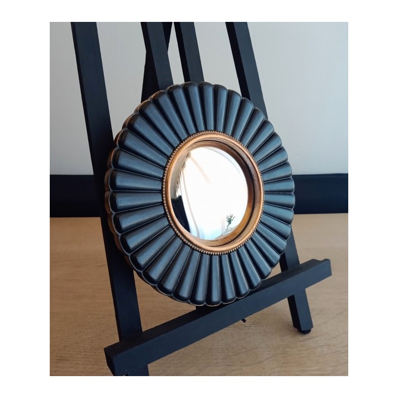 Miroir de sorcière rond fleur noir et or ø20 (taille S)