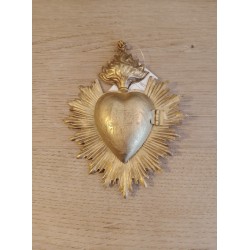 Décoration ex voto boîte reliquaire métal / Coeur sacré religieux