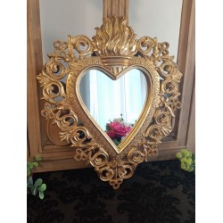 Miroir ex voto coeur style baroque doré 29cm