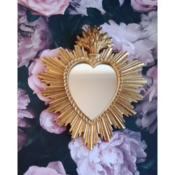 Miroir ex voto coeur soleil doré 30cm - taille S