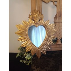 Miroir ex voto coeur soleil doré 30cm - taille S
