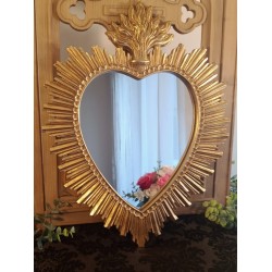 Miroir ex voto coeur soleil doré 39cm - taille L