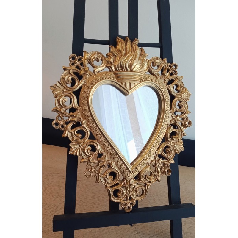 Miroir ex voto coeur style baroque doré 29cm