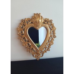 Miroir ex voto coeur style baroque doré 29cm