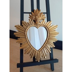 Miroir ex voto coeur soleil doré 30cm - taille S