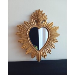 Miroir ex voto coeur soleil doré 30cm - taille S