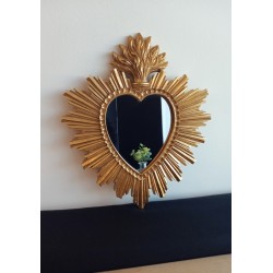 Miroir ex voto coeur soleil doré 30cm - taille S