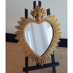 Miroir ex voto coeur soleil doré 39cm - taille L