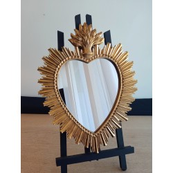Miroir ex voto coeur soleil doré 39cm - taille L