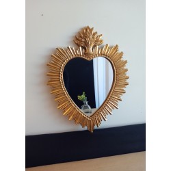 Miroir ex voto coeur soleil doré 39cm - taille L