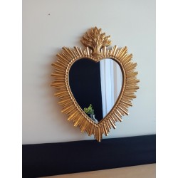 Miroir ex voto coeur soleil doré 39cm - taille L