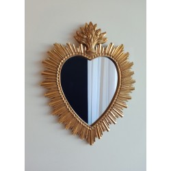 Miroir ex voto coeur soleil doré 39cm - taille L