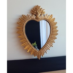 Miroir ex voto coeur soleil doré 39cm - taille L