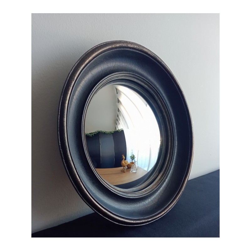 Miroir convexe coupole noir et or