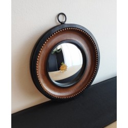 Miroir de sorcière façon gousset noir, marron et or ø18