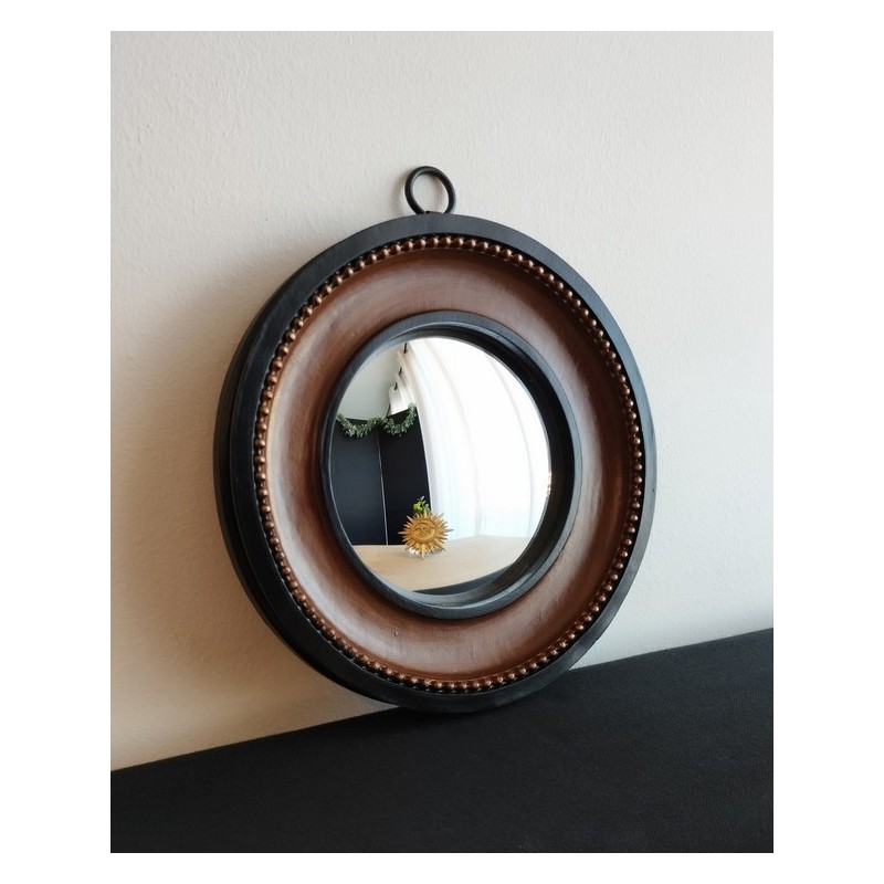 Miroir de sorcière façon gousset noir, marron et or ø18