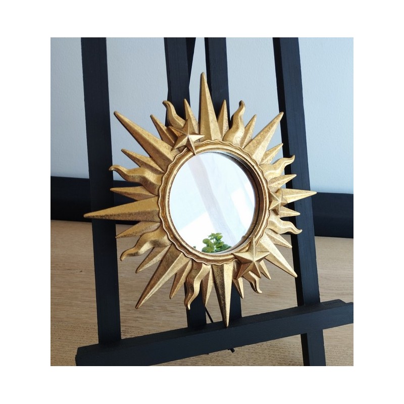 Miroir ex voto soleil étoilé doré ø21