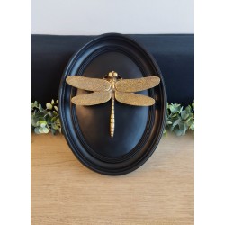 Cadre médaillon libellule noir et or