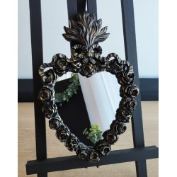 Miroir ex voto noir patine or