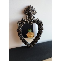 Miroir ex voto noir patine or