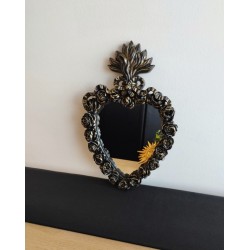 Miroir ex voto noir patine or