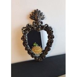 Miroir ex voto noir patine or